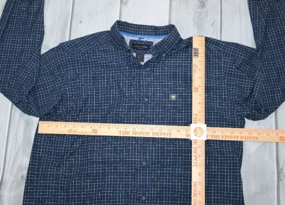 Ariat Pro Series Shirt Men's L Pro Pharell Navy Yellow Plaid Long Sleeve Western